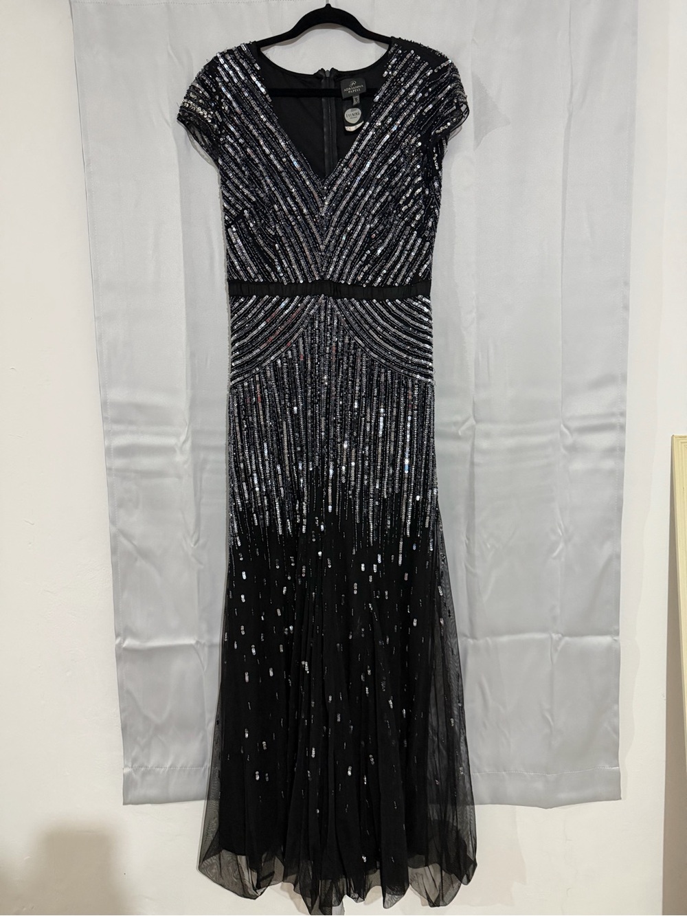 Adrianna Papell Sequin Evening Gown – Size 12 Black and Silver